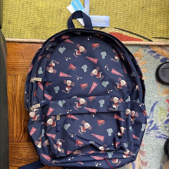NWT kids Ralph Lauren Dark Blue Backpack with Bear Design